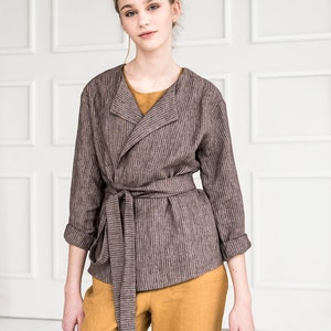 Linen cardigan. Linen jacket. Wrap linen jacket. Woman&#39;s jacket with long sleeves. . Linen blazer.  Linen summer coat. Linen clothing.