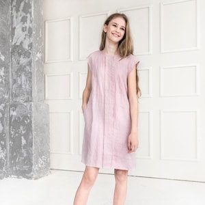 Linen dress / loose fit pink dress / sleeveless summer dress / smock day dress / organic maternity cloth / fit flare dress / handmade