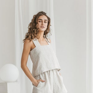 Linen Top ANNA Crossed Back. Square Neckline Top. Split Back Top. Linen Top with Open Back. Summer Clothing. Linen Sleeveless Blouse Women. image 2