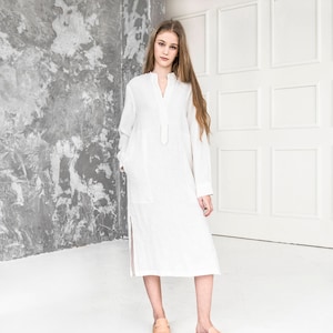 Long linen shirt. Linen dress. Linen shirt dress. Long sleeve kaftan. White linen shirt. Medieval shirt. Loose linen clothes.