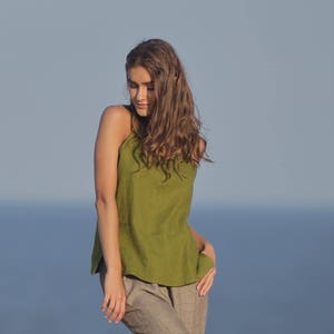 Linen shirts SONATA. Linen blouse. Linen crop top. Linen sleeveless top. Top with straps. Organic women shirt. Linen clothing. Summer shirts image 3