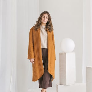 Linen warm jacket with zipper. Linen quilted cardigan with pockets. Linen oversize women jacket. Linen coat.