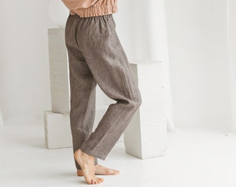 Casual linen pants. Light summer linen pants with elastic waistband. Comfortable eco friendly straight trousers. Beach wardrobe.