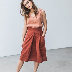 Linen skirt. Wrap skirt.  Summer skirt. Deep pockets skirt. A line skirt. Midi linen skirt.  Linen clothes. Available in 47 colors.