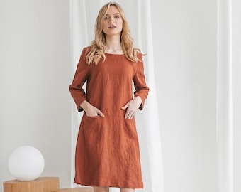 navy blue linen midi dress Linen Midi Dress for Women main image 1