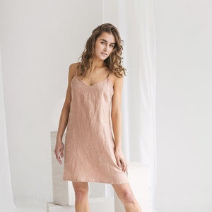 Linen nightdress. Linen pajama. Linen sleepwear. Linen pajama  for woman in Dusty Peach color. Linen sleep dress available in 47 color.