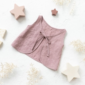 Girls linen top with the straps on the back. Linen top  with ties. Sleeveless boho children top with bow tie. Summer tie strap toddlers top