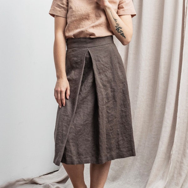 Linen skirt. Wrap skirt with deep side pockets.  Summer skirt. A line skirt. Midi linen skirt. Linen clothes. Available in 47 colors.