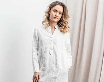 Linen dress HARPER. Handmade fall linen kimono dress. Casual long sleeve dress. Moss green linen dress Available in 47 colors