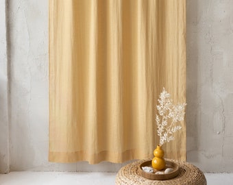 Linen rod pocket and sheer CURTAINS in Light Mustard color. Handmade linen curtains. Curtain panel. Ruffled header rod  pocket curtains.