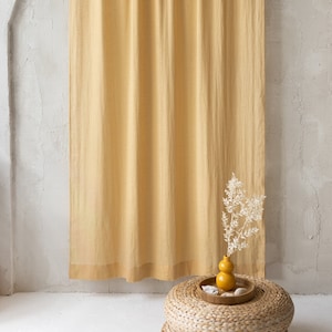 Linen rod pocket and sheer CURTAINS in Light Mustard color. Handmade linen curtains. Curtain panel. Ruffled header rod  pocket curtains.