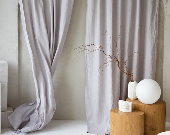 Tab top Curtains in Silver Gray color. 100% Natural Linen Curtain from medium weight fabric. Custom size Window Drape. Choose from 47colors.
