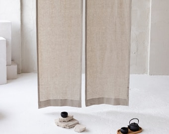 Linen Noren in Natural color. Japanese Door Curtain. Noren drapes. Rod Pocket Japanese style Curtain. Curtains in 47 color choices.