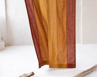 Noren Color Block in Natural Linen. Custom size Japanese Door Noren. Bright Colors Linen Curtains. Mustard Terracotta Burnt Orange colors.