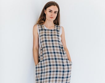 Crossed back woman's linen japanese apron / Elegant pinafore comfortable smock apron / Linen full apron dress