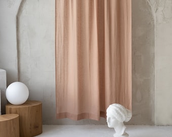Sheer Linen Curtains. Dusty Peach color. Rod Pocket Linen Curtain Panel. Handmade linen curtains.