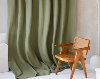 Extra Wide 274cm/107inches Linen Curtains.  Olive Green color Linen Long Drapery. Large Linen Curtains in Various Colors. Custom Size Linen.