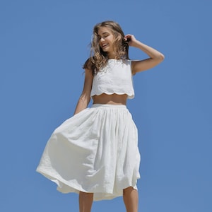 Linen skirt / knee length summer skirt / day outfit / organic cloth / flared women skirt / handmade midi linen clothing / skirt with pockets