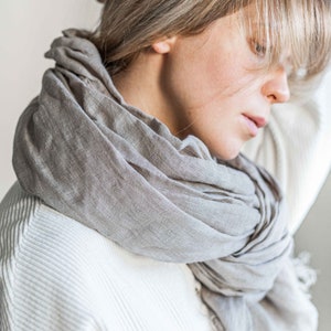 Washed light weight linen scarf. Handmade soft and thin linen shawl. Holiday  gift idea.