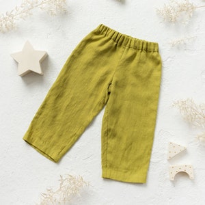Girls linen straight pants in Pear green color.  Linen harem pants for gils and boys. Linen toddler pants.