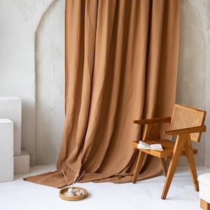 Linen Curtains 107inches/274cm. Extra Long and Extra Wide Cacao color Drapery. Large Linen Curtains in Various Colors. Custom Size Linen.
