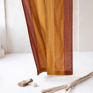 Noren Color Block in Natural Linen. Custom size Japanese Door Noren. Bright Colors Linen Curtains. Mustard Terracotta Burnt Orange colors.