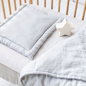 Linen quilted  pillow for baby crib.Linen pillow. Linen baby shower gift.Linen pillow with filling. Natural linen pillow.Ecofriendly pillow.