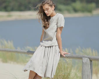 Linen set. Tank top and A line skirt.  Linen suite. Summer blouse and midi skirt. Linen clothing. Linen shirt. Linen skirt. Flax clothing.