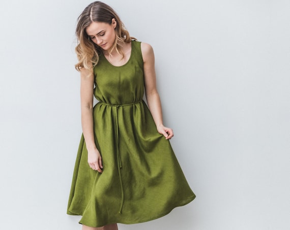Linen swing dress / Loose fit sleeveless sundress / Oversize a-line flared boho dress