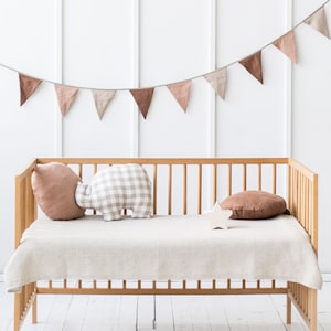 Linen bunting garland. Linen flag garland gift for baby shower. Linen bunting banner. Nursery wall garland. Colorful linen flag bunting.