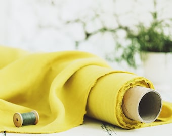 Tela de lino. Lino amarillo. Tela de lino báltico de grosor medio. Tela de lino. Tela de lino suave prelavada por metro o yarda.
