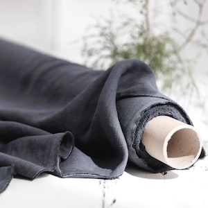 Linen fabric. Charcoal linen. Dark Gray medium weight Baltic linen fabric. Flax linen fabric. Prewashed soft linen fabric by meter or yard.
