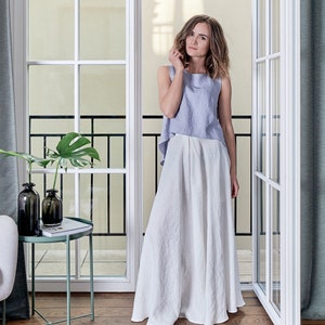 Linen skirt. Summer skirt in Cream White color. Circular Skirt. Long floor length linen skirt with side pockets. Available in 47 colors.