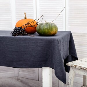 Linen tablecloth. Washed linen tablecloth. Table cloth in charcoal color. Handmade table linen available in 47 colors.
