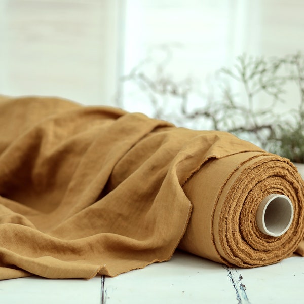 Tissu en lin. Linge de maison moutarde. Tissu en lin de la Baltique de poids moyen. Tissu en lin lin. Tissu en lin doux prélavé au mètre ou au mètre.