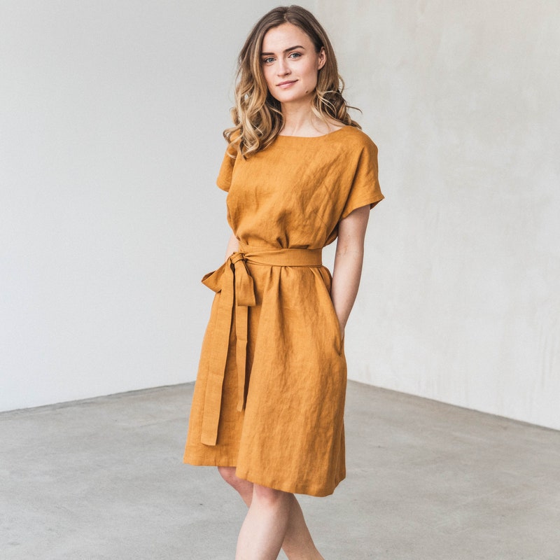 Women Mustard Yellow Solid Dress main image 1