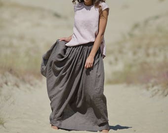 Linen skirt. Long linen skirt. Elastic waistband skirt. Skirt with pockets. Handmade skirt. Maxi skirt. Summer skirt. Flax skirt.