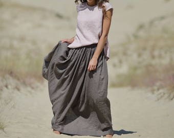 Linen skirt. Long linen skirt. Elastic waistband skirt. Skirt with pockets. Handmade skirt. Maxi skirt. Summer skirt. Flax skirt.