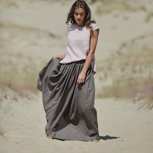 Linen skirt. Long linen skirt. Elastic waistband skirt. Skirt with pockets. Handmade skirt. Maxi skirt. Summer skirt. Flax skirt.