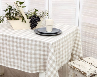 Tovaglia di lino. Tovaglia in lino lavato. Tovaglia a quadri naturale/bianco. Biancheria da tavola fatta a mano disponibile in 47 colori.