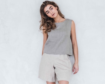 Linen shorts for woman / simple soft and natural shorts with pockets / available in 47 colors