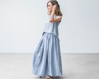 Linen skirt. Long linen skirt. Elastic waistband skirt. Skirt with pockets. Handmade skirt. Maxi skirt. Summer skirt. Flax skirt.