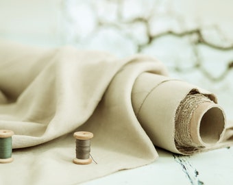 Tela de lino. Lino color avena. Lino báltico de grosor medio. Lino. Lino suave prelavado por metro o yarda.