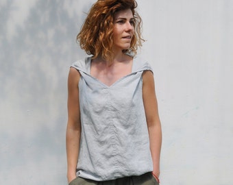 Linen ladies tank top BECKY. Linen tunic. Sleeveless summer linen shirts. Trendy blouse. Leisurewear. White elegant blouse. Linen t shirt.