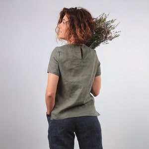 Linen tank top. Handmade blouse. Short sleeves shirt. Women blouse. Casual t shirt. Natural linen top. Linen t-shirt. Linen clothes. image 4