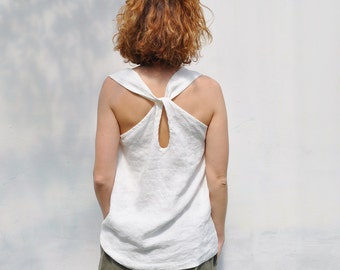 Linen tank top SCARLETT. Natural Loose linen top blouse. Tunic blouse. Linen clothes. White linen tank. Sleeveless flax shirt.