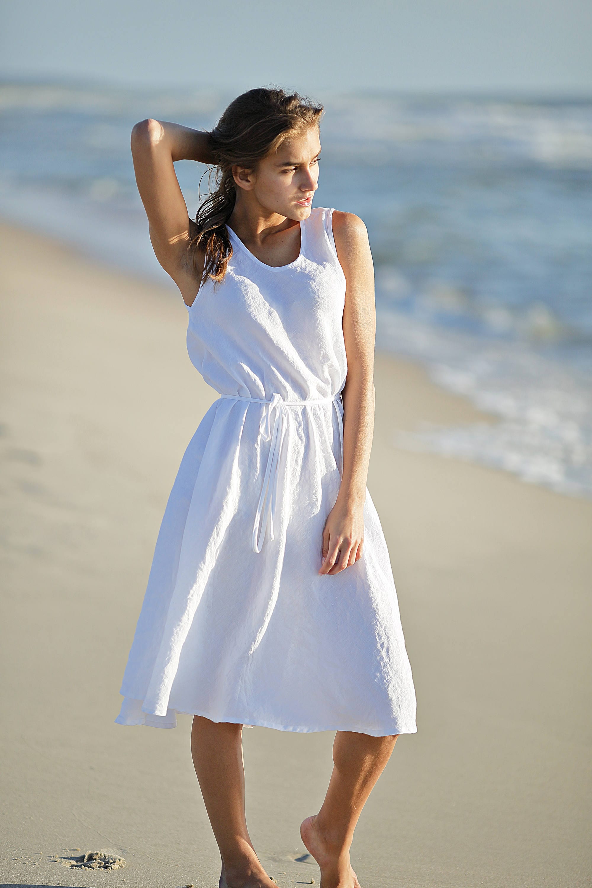 Linen dress. Sundress with a sash belt. Sleeveless dress. Summer dress ...