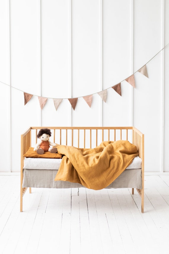 Linen baby bedding. Linen duvet cover and pillow case. Linen bedding gift for girl, boy, newborn. Linen baby room bedding set.