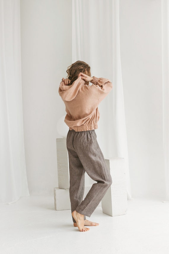 Casual linen pants. Light summer linen pants with elastic waistband. Comfortable eco friendly straight trousers. Beach wardrobe.