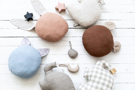 Linen bear, cat, rabbit shaped pillow. Linen cuddly handmade toy.Baby room nursery pillow linen decor. Baby shower, christmas gift, present.